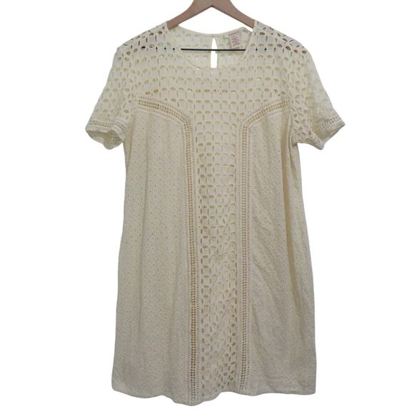 Sundance Womens Sz 14 Cream Eyelet Lace Shift Midi Dress Short Sleeve - Picture 1 of 5